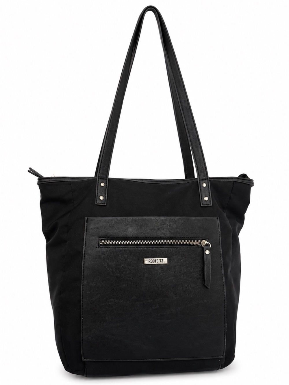 Roots Canvas Tote / Laptop Bag with Zipper Pocket Closure Black